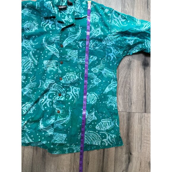 White Sierra Men's Hawaiiian Fish Print Short Sleeve Shirt M Green Teal - Picture 6 of 6